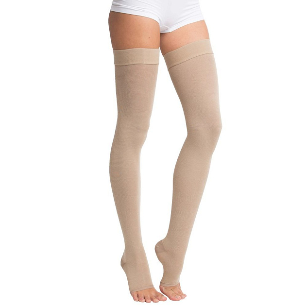 Чулки компрессионные до бедра 2 класс, с открытым мыском, с силиконом